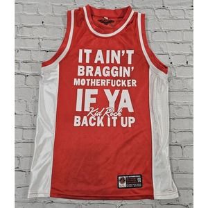 Kid Rock It Aint Braggin Basketball Jersey Red White MENS SIZE SMALL
